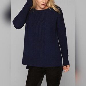 Athleta Navy Split Hem High-low Merino Wool Blend Tunic Pullover Sweater, Small